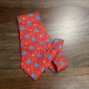 Liberty of London Silk Tie Roman Numeral Clocks Red Blue